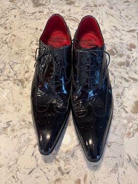 Jeffrey West Black Patent Leather Muse Derby Oxfords Pointed Toe Sz 8
